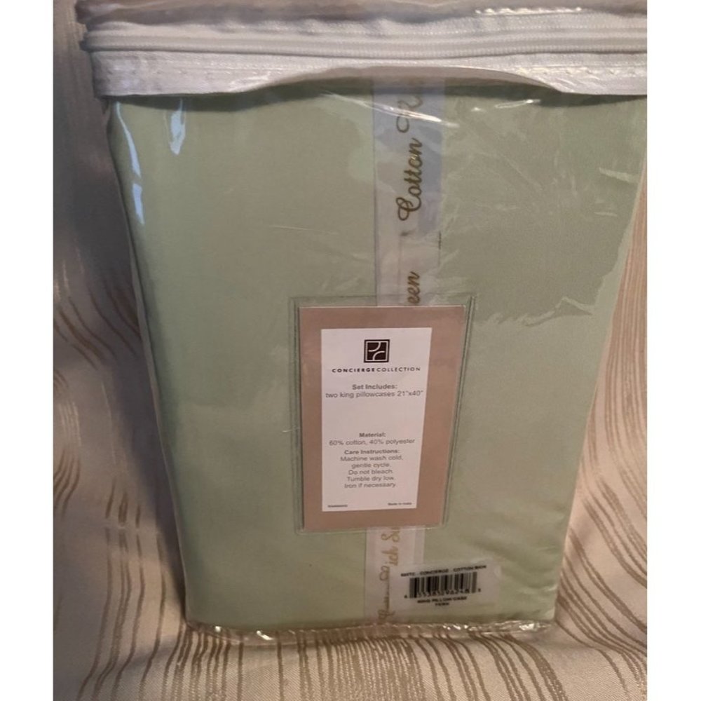 New Concierge Collection King Pillowcases 21x40 Pastel fern Cotton/Poly Sateen